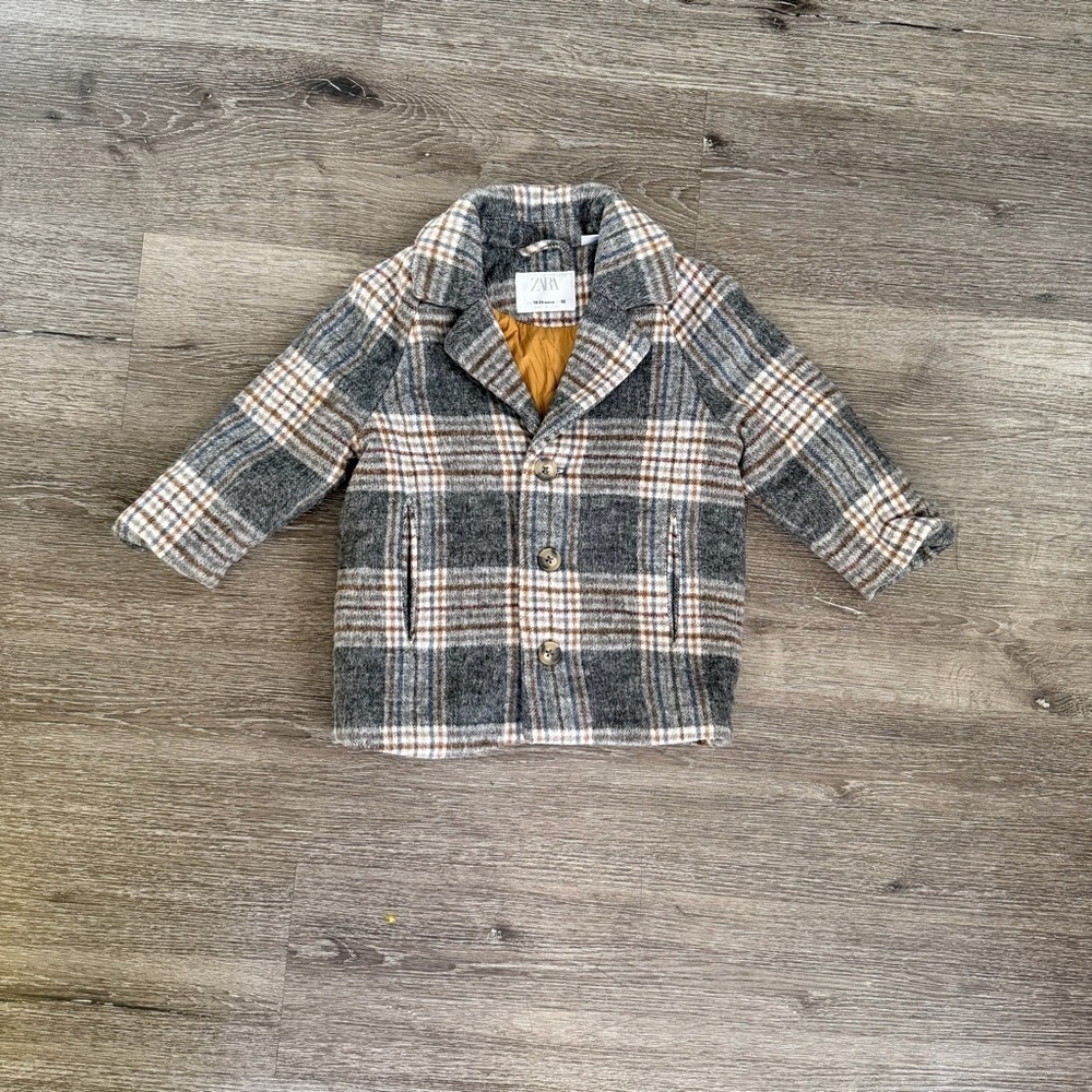 Zara Kids Checkered Gray and Tan Blazer